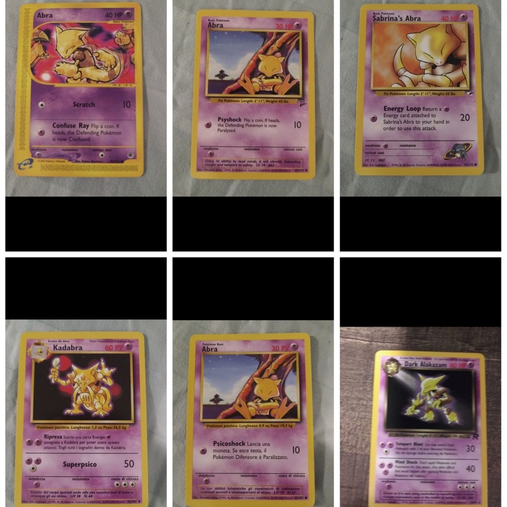 Pokemon Cards Abra, Abra, Sabrina's Abra, Dark Alakazam & Kadabra
